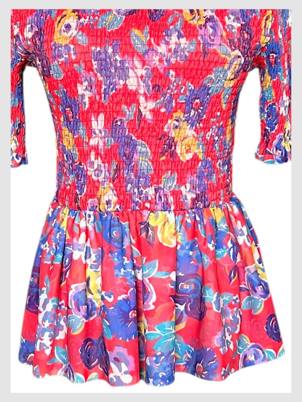 Anthropologie Maeve Ashton Smocked Peplum Top Red Floral Size S - Picture 6 of 10